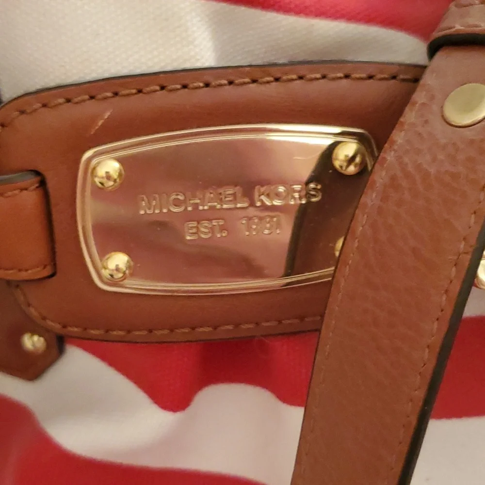 Michael Kors Gansevort canvas Purse Tote Striped red white - Picture 2 of 11